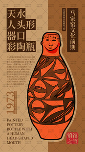 人头形器口彩陶瓶海报
