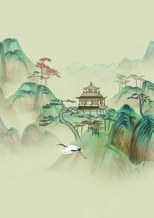 水墨山水间的古韵楼阁