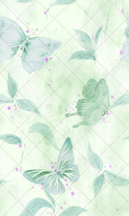 清新水彩风蝴蝶绿叶图案