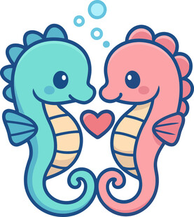 可爱海马情侣甜蜜相依