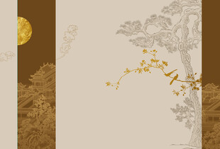 中式月夜树枝装饰画