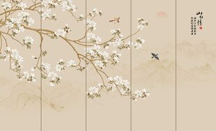 新中式工笔花鸟画背景墙