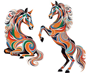 彩色装饰风双马图案