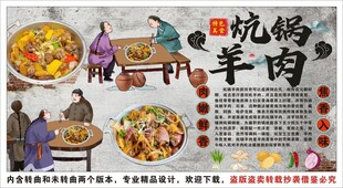 古风炕锅羊肉背景墙装饰画