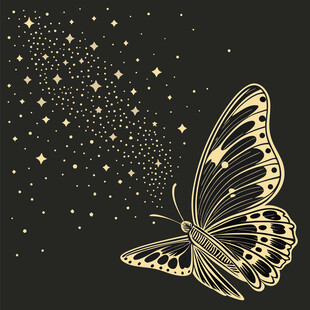 金色蝴蝶于星空下飞舞