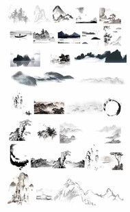 古风水墨画山水武侠插图