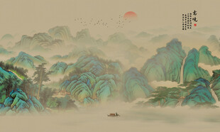 国画山水背景墙壁画