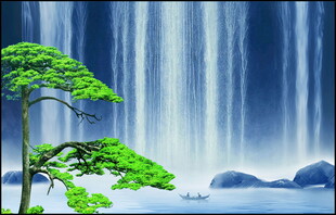 蓝色瀑布山水画