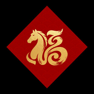 红色背景上的金色骏马图案