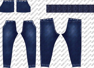 多款蓝色牛仔裤款式展示
