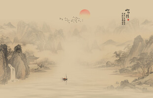 古风国画山水背景墙