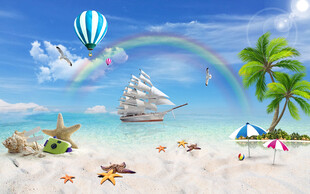 蓝天大海沙滩椰树背景墙