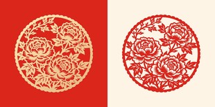 中式牡丹花剪纸图案设计