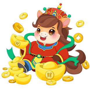 马年春节小马驹财源滚滚送大元宝