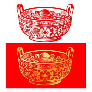 传统中式金元宝纹聚宝盆