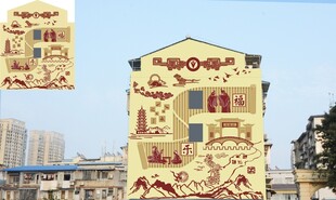 传统文化墙绘建筑尽显古韵