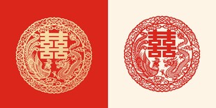 中式传统双喜剪纸图案
