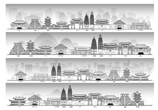 登封河南城市建筑线描插画集合