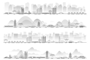 绍兴筑城市旅游剪影地标志