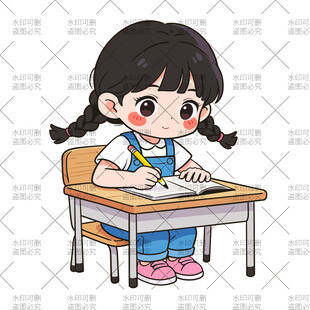 小女孩专注写作业