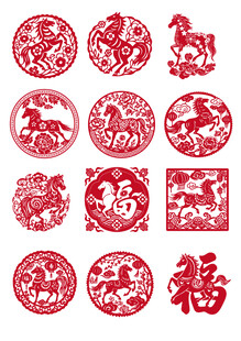 马剪纸素材图片