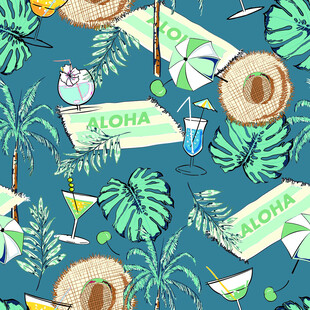 热带风情度假元素图案