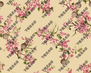 桃花粉色花卉小鸟图案背景