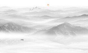 意境水墨山水画背景墙