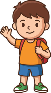 背着书包挥手的小男孩