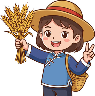 丰收女孩手持麦穗展笑颜