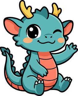 可爱蓝色小龙卡通形象