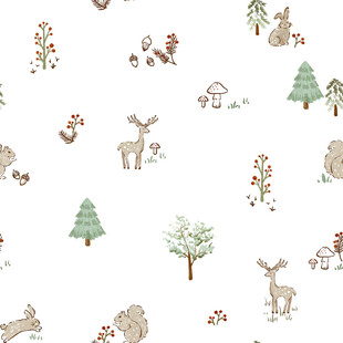冬日森林动物植物图案