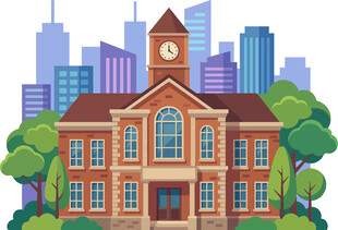 复古风格的城市学校建筑