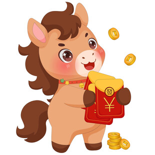春节过年小马驹发红包财源滚滚