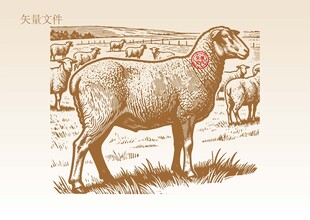 手绘羊版画