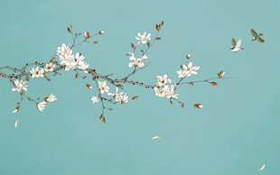 新中式工笔花鸟玉兰花背景图