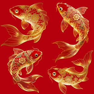 红底金纹锦鲤