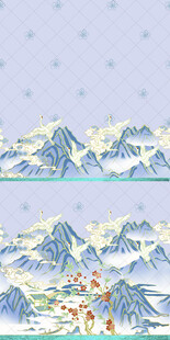 冬日山川雪景插画汉服