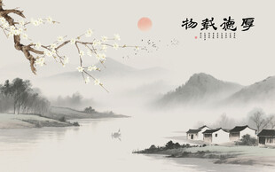 新中式厚德载物花鸟画壁画