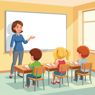 女教师给学生上课插画