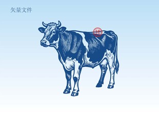手绘奶牛素描插画版画