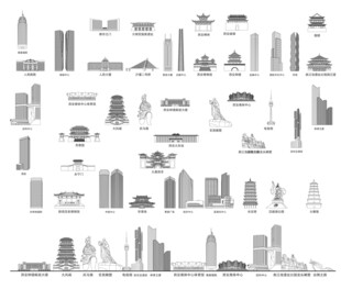 西安陕西城市建筑线描插画地标