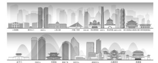 西安陕西城市建筑线描插画地标