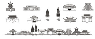 登封河南城市建筑线描插画地标