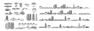 绍兴浙江城市建筑线描插画地标 