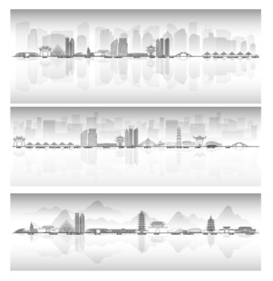 绍兴浙江城市建筑线描插画地标