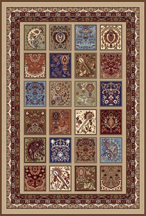 复古风多彩方块图案地毯