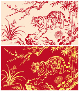 梅兰竹菊瑞虎图