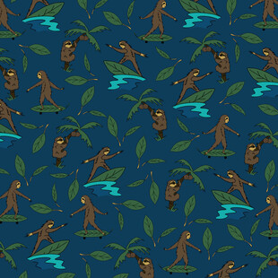 丛林猴子与树叶无缝图案