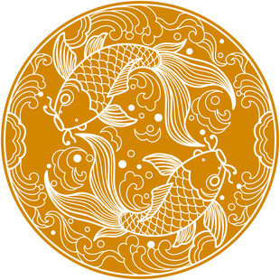 圆形双鱼吉祥图案 矢量图